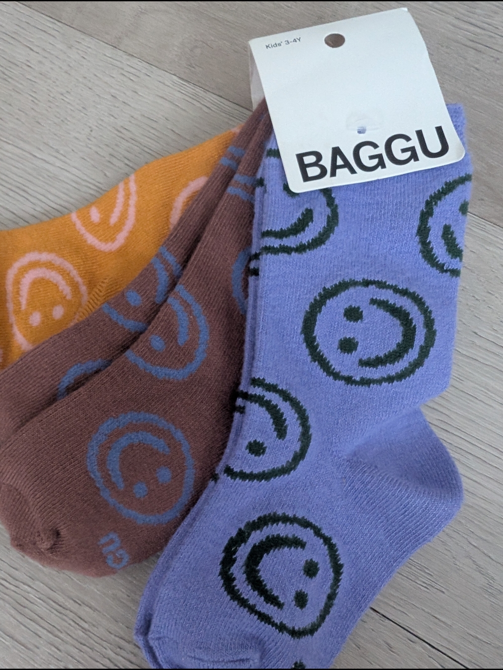 BAGGU Smiley Face Pattern Crew Socks Trio